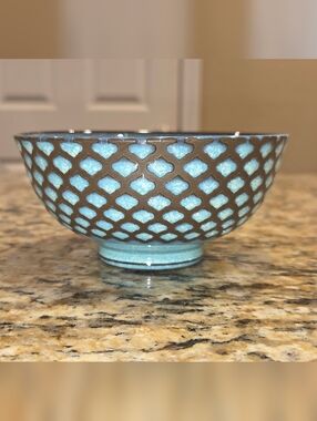 BIA Ooh La La Terrin Bowl Reactive Glaze Western Stoneware 4.5" Blue Peacock